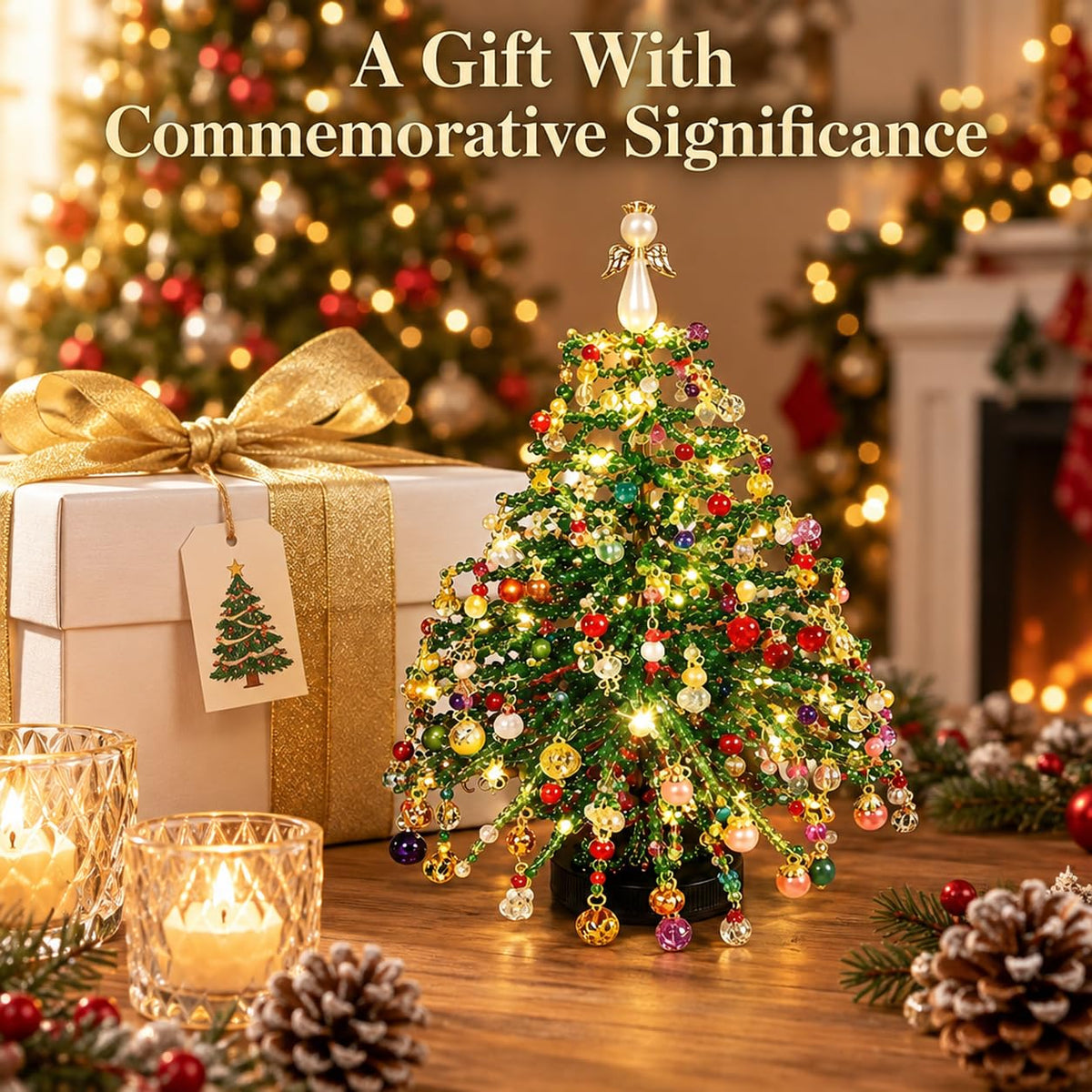 HASTHIP DIY Beaded Christmas Tree Kit with Metal Frame, Angel Topper and Colorful Beads