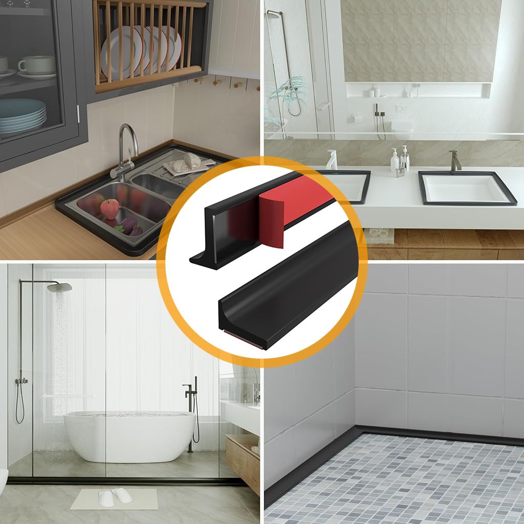 HASTHIP® Shower Threshold Water Dam Barrier3M Adhesive Flexible Silicone Water Stopper Strip for Bathroom and Kitchen Use