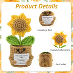 HASTHIP® Crochet Sunflower Pot 5.91 inches Motivational Desk Decor Cute Smile Artificial Sunflower Flowers with Inspirational Cards Lovely Stuffed
