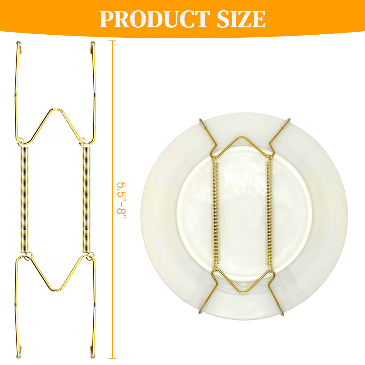 HASTHIP® Spring Plate Hangers for Home Decor Wall Decor Heavy Duty Stainless Steel Golden Spring Plate Hangers for 5.5''-8'' Dia Plates