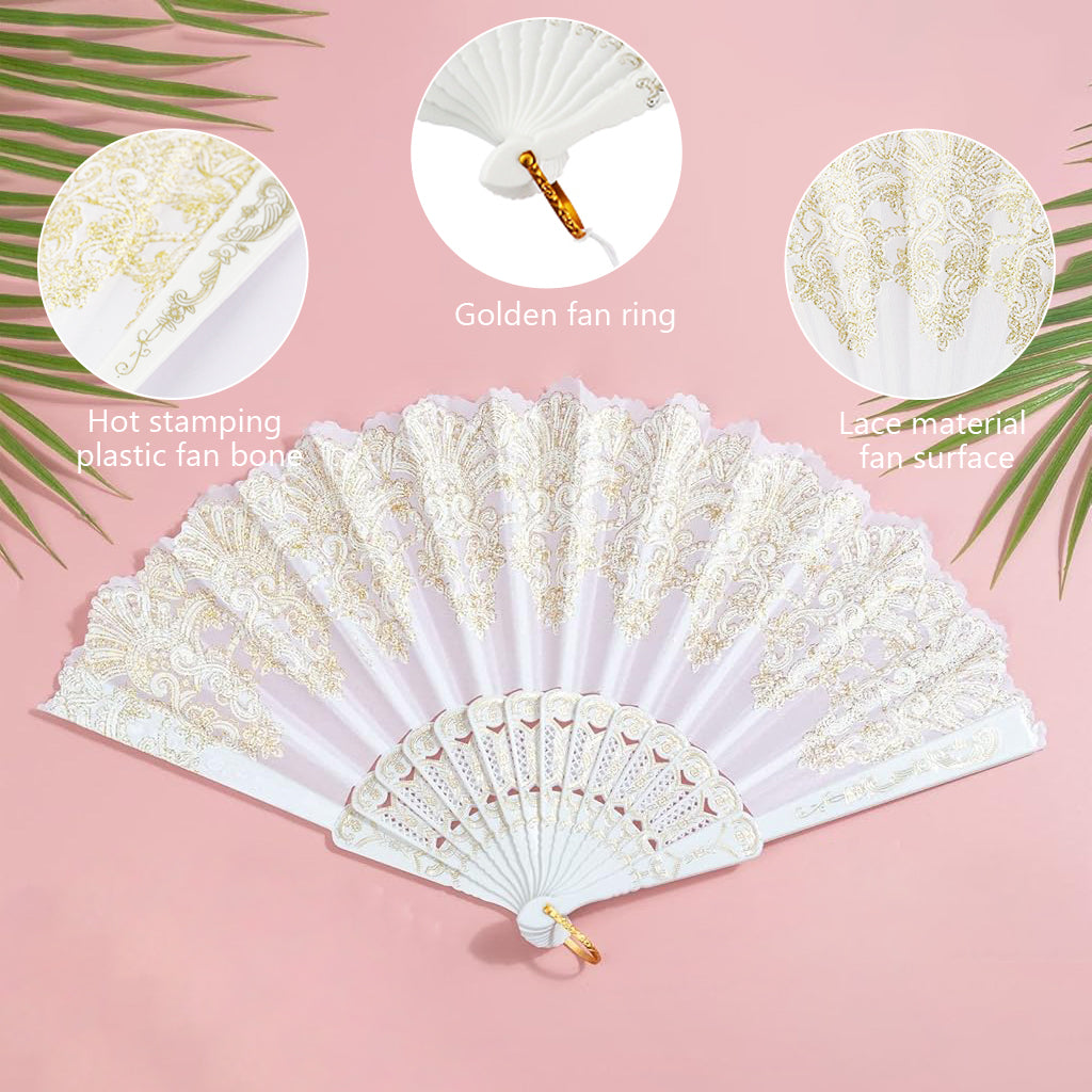 HASTHIP® Hand Fan Elegant White Fabric Hand Fan Traditional Chinese Fan with Tassel Charm Summer Fan Handheld Cooling Fan Travel Hand Fan Gift for Girls Women, 9 inches