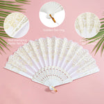 HASTHIP® Hand Fan Elegant White Fabric Hand Fan Traditional Chinese Fan with Tassel Charm Summer Fan Handheld Cooling Fan Travel Hand Fan Gift for Girls Women, 9 inches