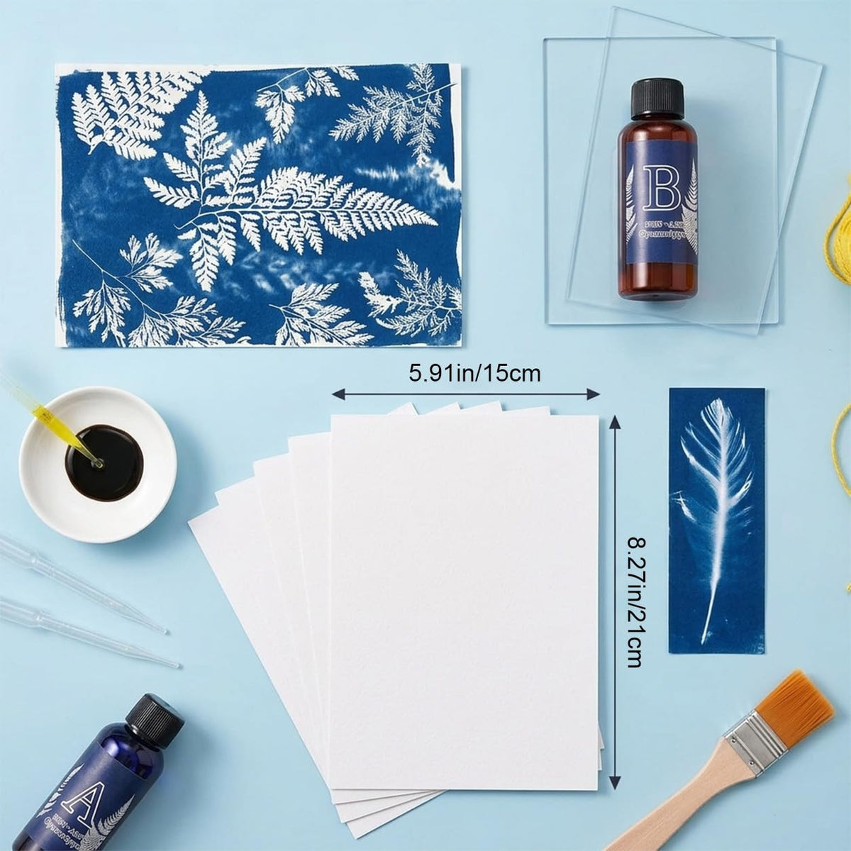HASTHIP Cyanotype Kit with Two-Component Sensitizer, 20 A5 Sheets and Nature-Print Tools