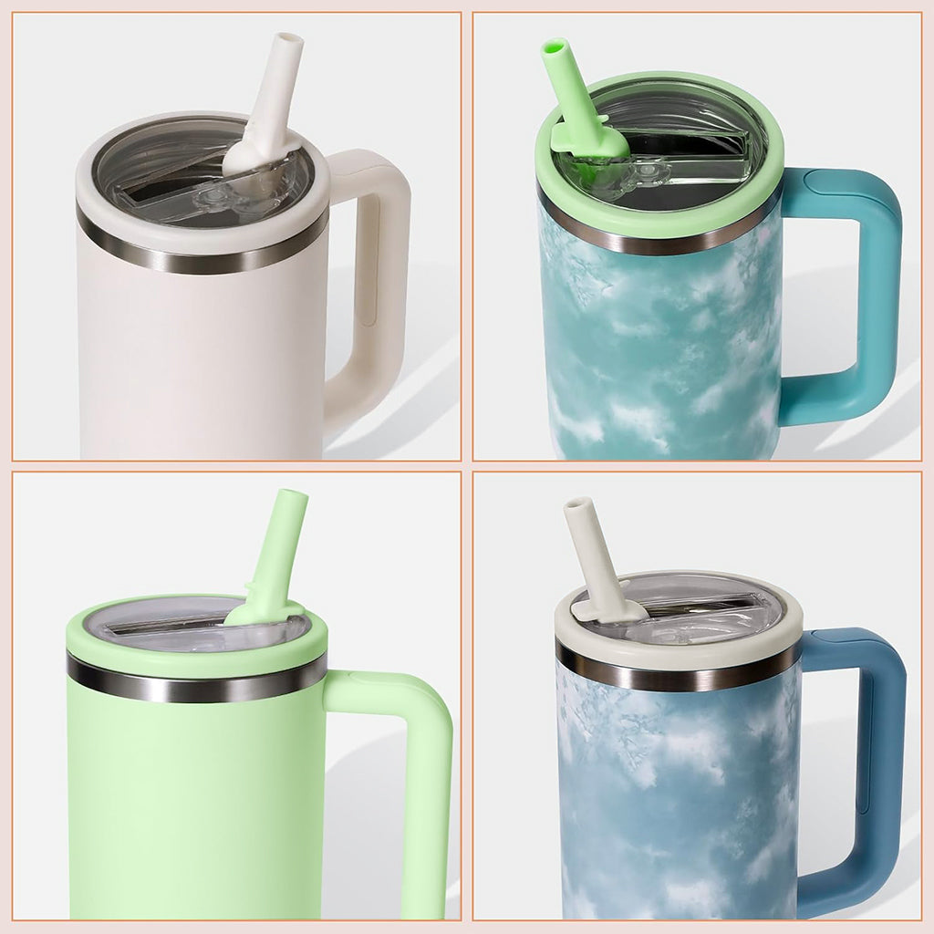 HASTHIP® 2Pcs Flip Straw Lid Replacement 40 oz Fit for Stanley, Leak Proof for Stanley Lid, Tumbler Lid Replacement Reusable Tumbler Cover Stanley Cup Accessories, White & Green