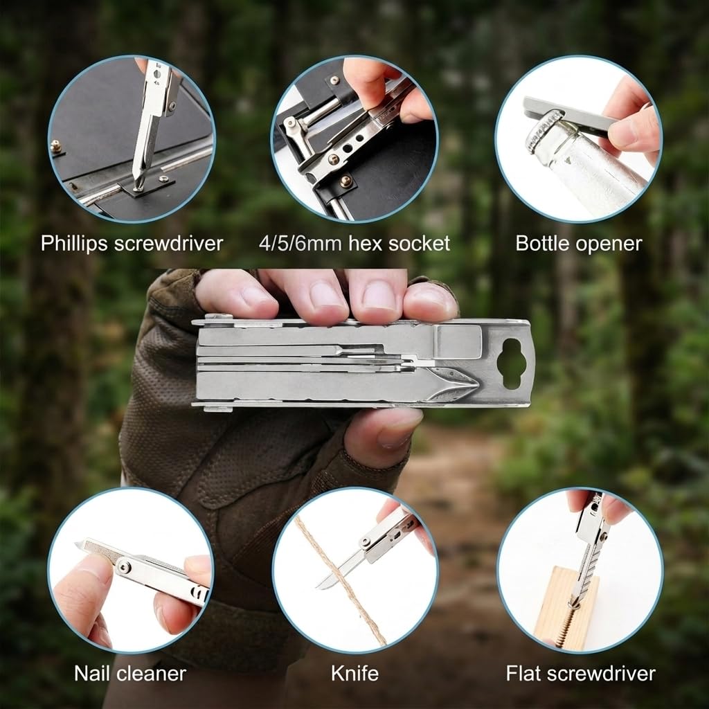 HASTHIP 11-in-1 Folding Multitool Keychain in Stainless Steel for Pocket and Outdoor Use