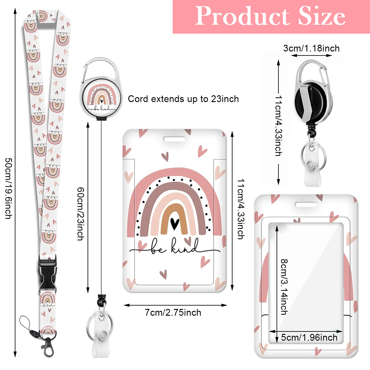HASTHIP® ID Badge Holder Keyring with Detachable Neck Lanyard 23 inches Retractable Reel Badge Holder Fashion Cute Rainbow Print Multipurpose Retractable Badge Holder for Keys/Badge/Door Cards
