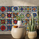 HASTHIP Peel and Stick Tile Decals, 30 Vinyl Stickers, 10 x 10 cm Mediterranean Floral Patterns