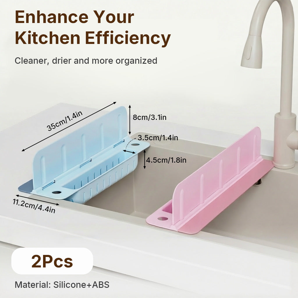 HASTHIP Silicone Kitchen Sink Splash Guard with Detachable Baffle and Draining Storage Basket