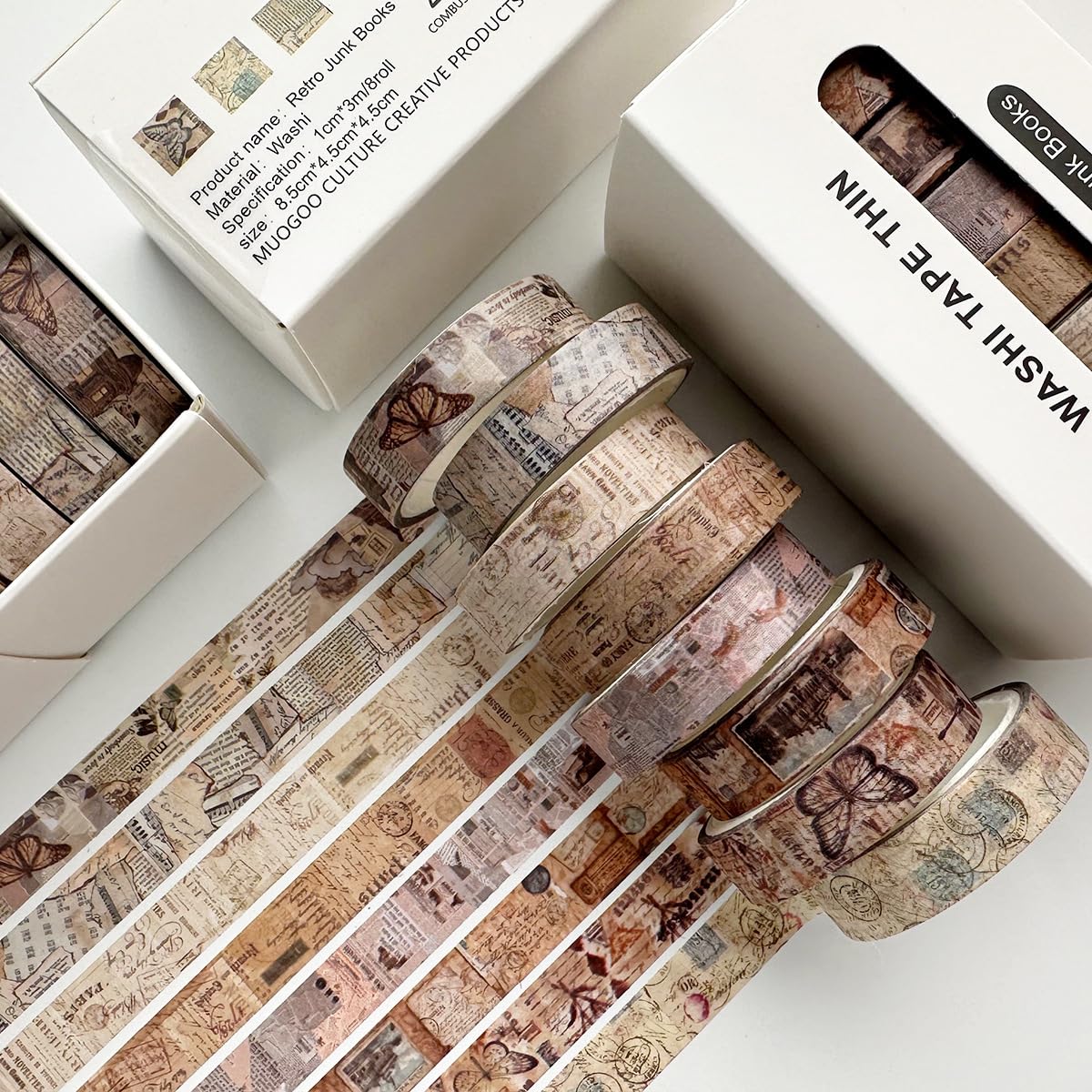 HASTHIP 16 Rolls Vintage Washi Tape Set with Handwritten Antique Patterns for Journals and Crafts