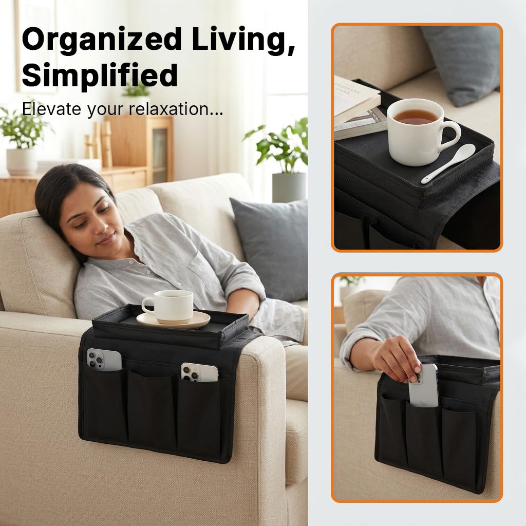 HASTHIP Oxford Sofa Armrest Caddy Organizer with Top Tray With Top Tray, Wear Resistant
