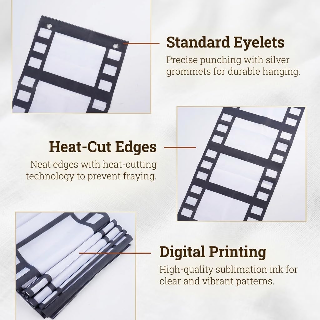 HASTHIP Movie Filmstrip Party Banners with Polyester Fabric, Ribbons and Glue Points for Easy Hanging