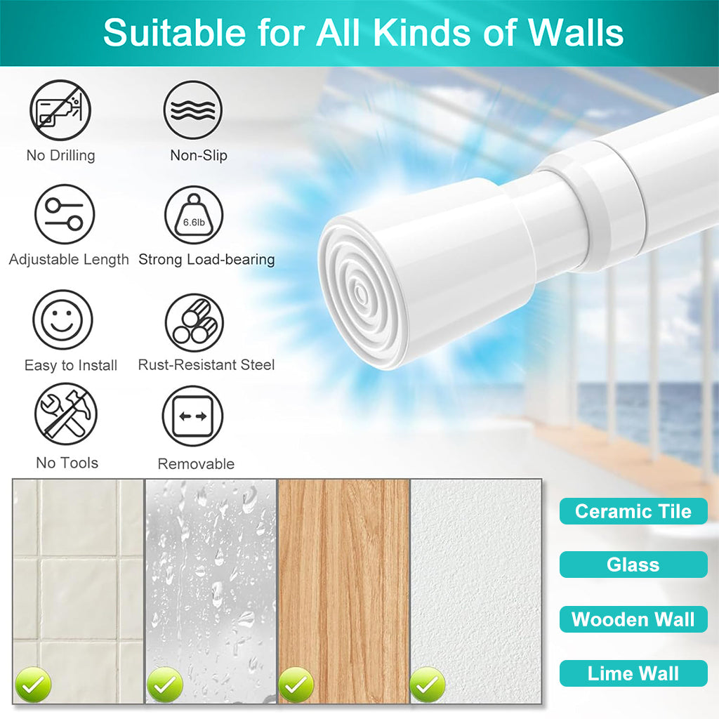 HASTHIP® 1Pack Retractable Curtain Rod with 2 Wall hook, Spring Tension Rod Short Curtian Rods No Drilling Expandable Spring Loaded Curtain Tension Rod Adjustable 32.6-59 inches, White
