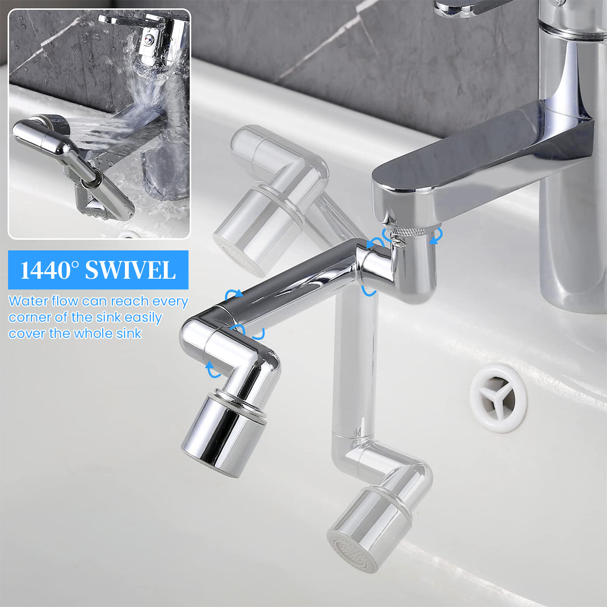 HASTHIP® Pivoting Faucet Extender Sink Aerator with Retractable Arm Multi Angle Flexible Faucet Attachment Universal Extender for Kitchen, Bathroom