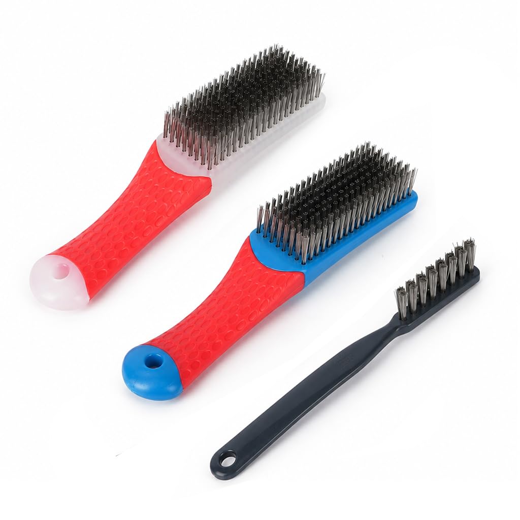 HASTHIP 3-Piece Stainless Steel Wire Brush Set with Two 8-Row Brushes and Slim Gap Brush