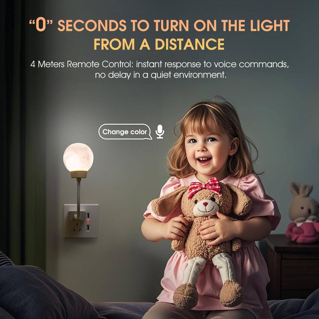 HASTHIP® Night Light for Kids, Voice Control Moon Night Light for Baby Nursery, USB Plug-in