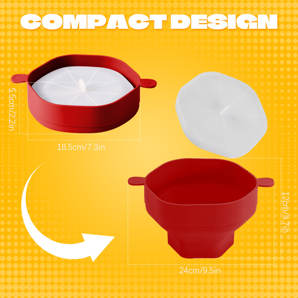 HASTHIP® Microwave Popcorn Maker with Lid 220 Degree Heat Resistant Silicone Microwave Popcorn Container Holder Dual Ear Design BPA-Free Food Grade Silicone Folding Popcorn