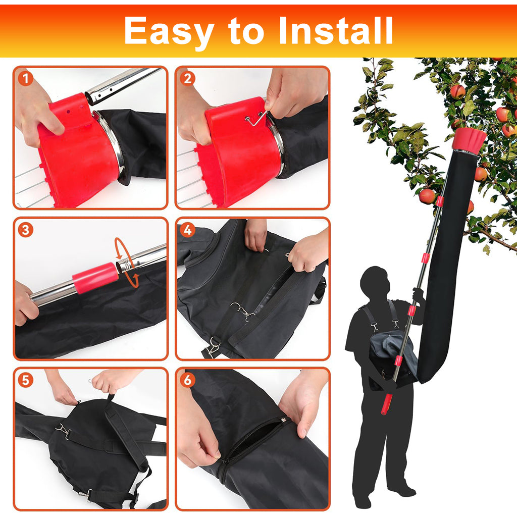 HASTHIP® 13Ft Assembly Fruit Picker with Transfer Channel & One-piece Wearable Fruit Bag Extented Long Handle Fruit Picker New No-drop Fruit Picker Fruit Harvesting Tool for Apple, Mango