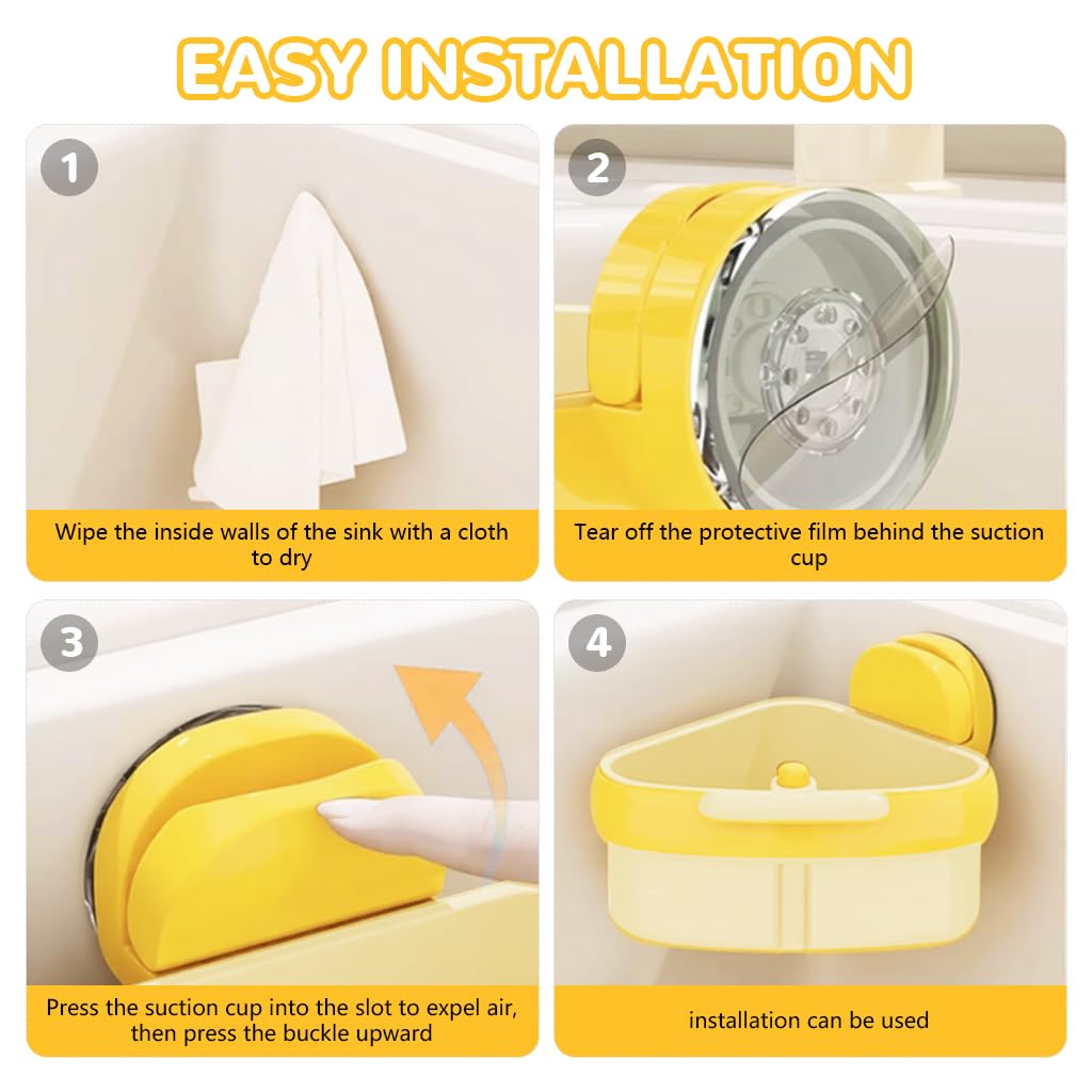 HASTHIP Triangular Kitchen Sink Drain Basket with Strong Suction Cups and Press-Release Emptying