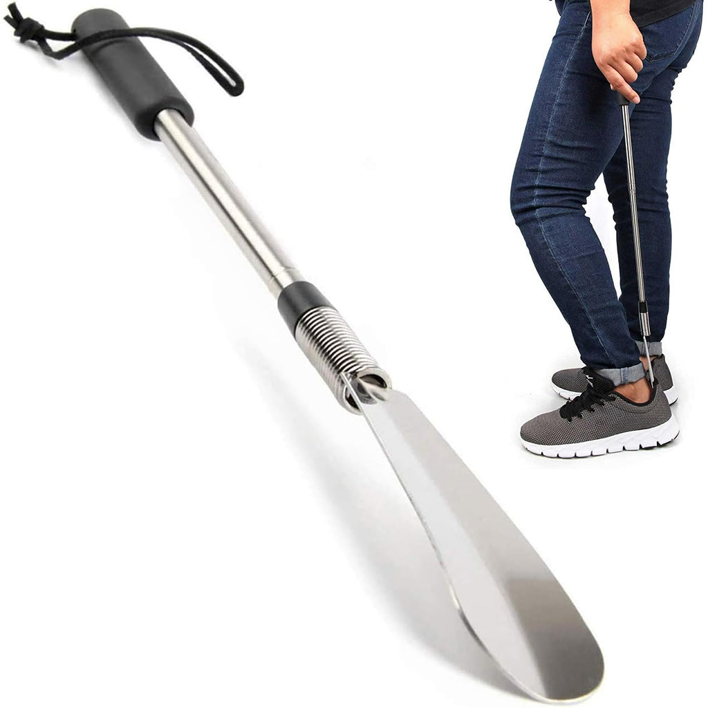 HASTHIP® Retractable Shoe Horn Metal Shoe Horn 30.7 inches Long Handle Stainless Steel Adjustable Shoe Horn Flexible Spring Design Shoe Horn