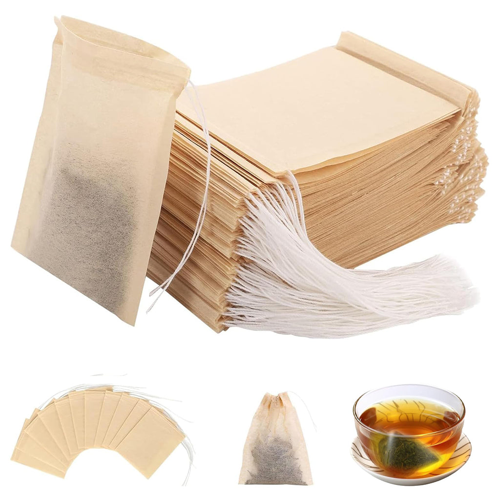 HASTHIP® Disposable Tea Filter Bags for Loose Tea Unbleached Wood Pulp Filter Bags Drawstring Leaking Proof Design Travel Portable Tea Filter Bags for Water Bottle, Pot, Cups, Mug, Pack of 100