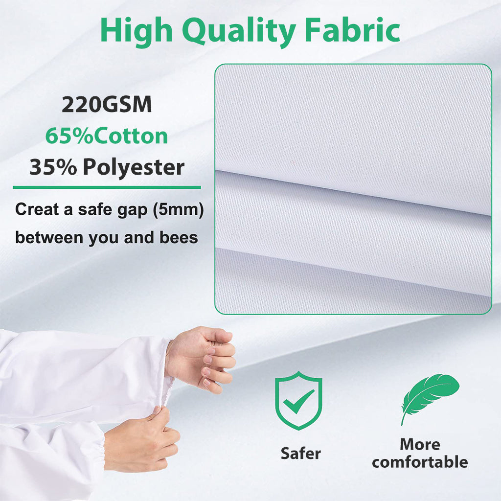 HASTHIP® Bee Suit with Protective Mesh Face Cover Hood Zip Up Long Sleeve Jumpsuit Breathable Outdoor Summer Bee Suit for 175-185cm Height Adult