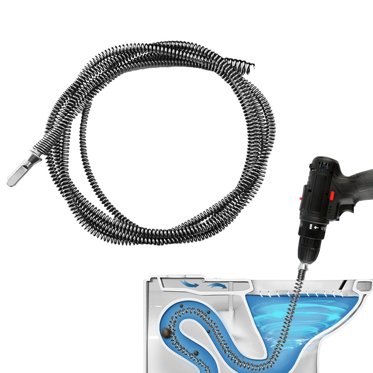 HASTHIP® Drain Pipe Cleaner Drain Cleaning Cable 8.2Ft Metal Wire Drain Pipe Cleaner Power Drill Attachment with Adapter Universal Hex Shrank Spiral Drain Cleaning Cable for Power Tool, Rotary Tool