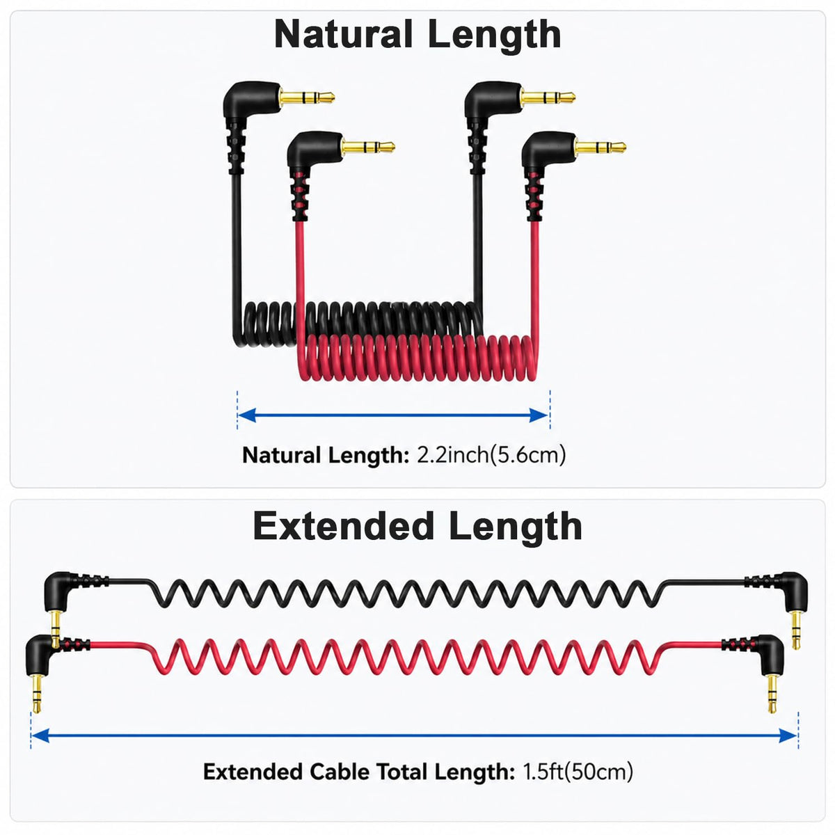 HASTHIP 2-Pack TRS to TRS Coiled 3.5mm Microphone Cable with Gold-Plated Connectors