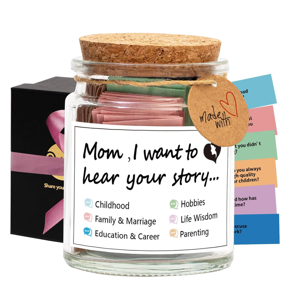 HASTHIP® Mom, I Want to Hear Your Story Pop Quiz Jar for Mothers, A Mothers Chance To Share Her Life, Parent-Child Conversation Cards Family Interaction Game, Christmas Thanksgiving Activities