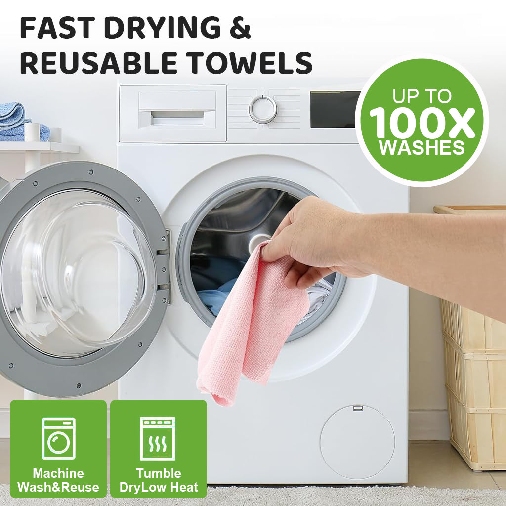HASTHIP® Microfiber Cleaning Cloth Pre-Cut Tear Away Microfiber Cleaning Cloth Roll Cleaning Cloths and Wipes Dusting Cloth Highly Absorbent Reusable Multipurpose Cleaning Cloth Roll 25x25cm Pink