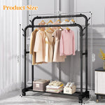 HASTHIP® Garment Organizer Rack Moving Floor Clothes Rack Garment Rack with Wheel Double Layer Metal Clothes Organizer Rack with Utiliy Shoe Rack Multi Purpose Open Garment Organizer Rack