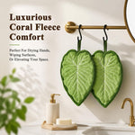 HASTHIP 2 Pack Hanging Leaf-Shaped Hand Towels in Soft Coral Fleece for Kitchen and Bathroom