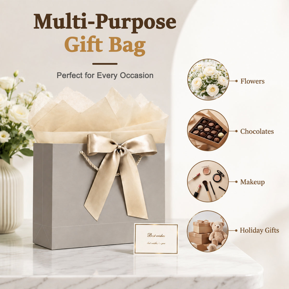 HASTHIP 2 Pack Medium Gift Bags with Tissue Paper, Ribbons and Greeting Cards for Celebrations