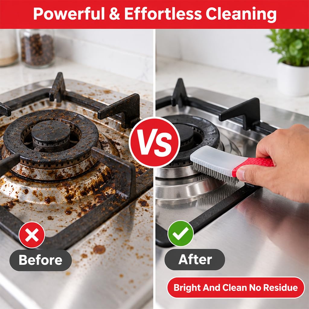 HASTHIP 3-Piece Stainless Steel Wire Brush Set with Two 8-Row Brushes and Slim Gap Brush