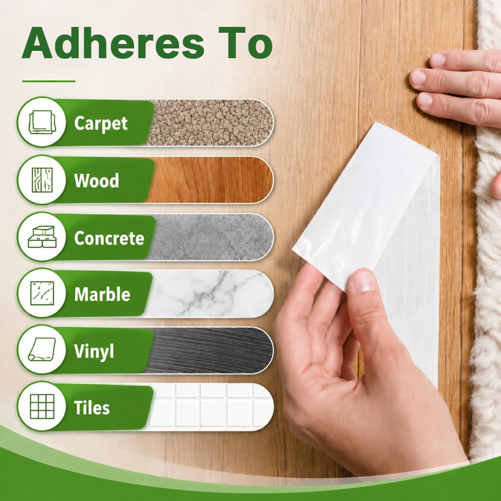 HASTHIP Double-Sided Carpet Tape with PTFE Cutter for Rugs and Multiple Floor Surfaces