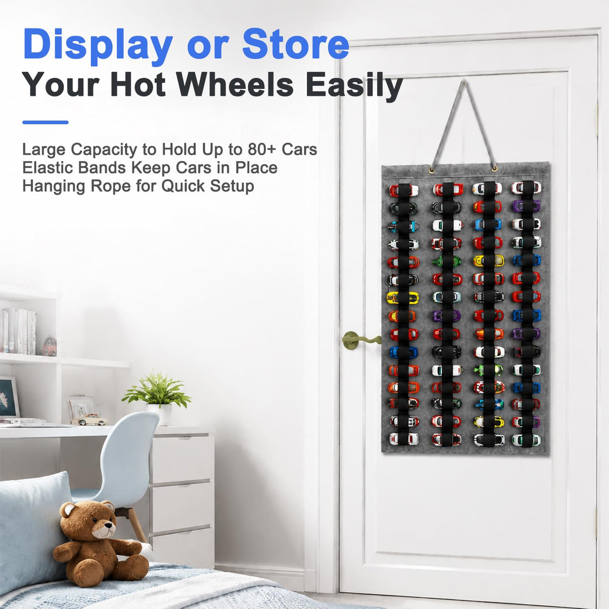 HASTHIP Hanging Felt Display Case for 60 Diecast Cars with 60 Pockets and Foldable Design