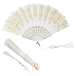 HASTHIP® Hand Fan Elegant White Fabric Hand Fan Traditional Chinese Fan with Tassel Charm Summer Fan Handheld Cooling Fan Travel Hand Fan Gift for Girls Women, 9 inches
