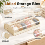 HASTHIP 12-Cell PET Plastic Storage Organizer, Milky White with Clear Lid, Stackable for Socks and Underwear