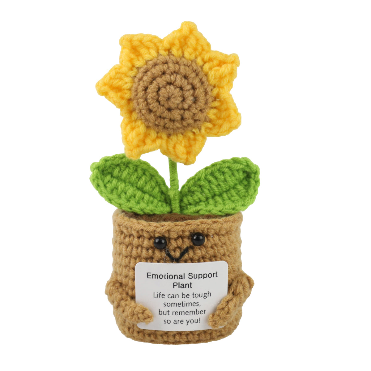 HASTHIP® Crochet Sunflower Pot 5.91 inches Motivational Desk Decor Cute Smile Artificial Sunflower Flowers with Inspirational Cards Lovely Stuffed