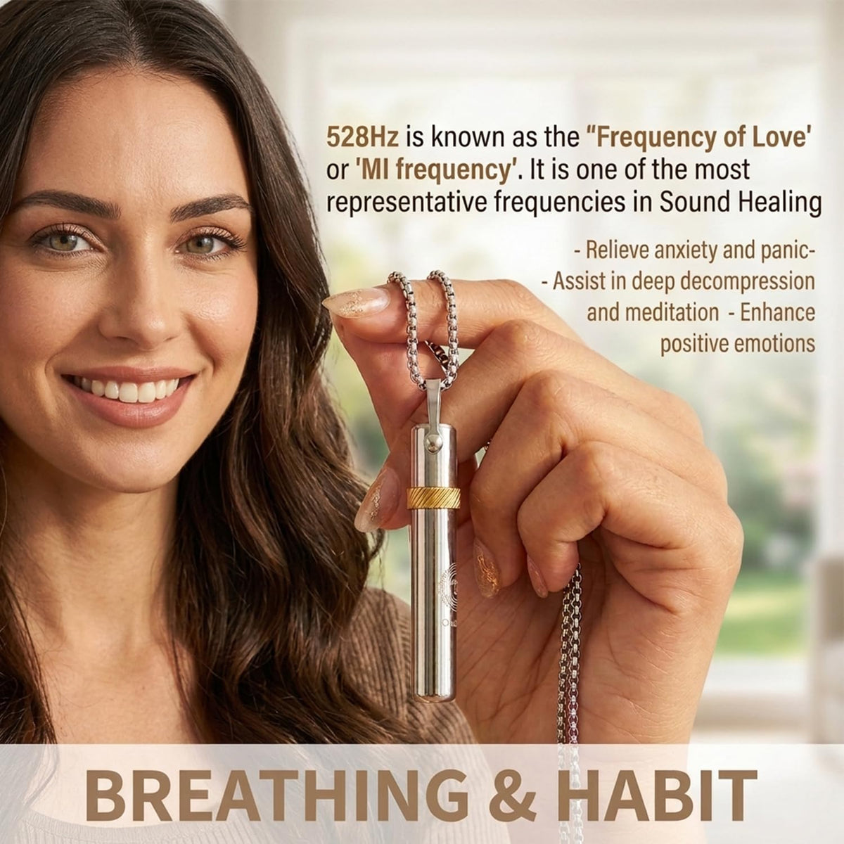 HASTHIP 528Hz Breathing Necklace with Smooth Metal Design for Mindfulness and Daily Use