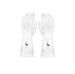 HASTHIP® 1 Pair of Flamingo-Patterned Reusable Cleaning Gloves, Rubber Household Gloves, Waterproof, Latex-Free, Comfortable Grip, Kitchen Dishwashing, Gardening, Food Prep, Long Sleeve, Medium Size