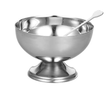 HASTHIP® Stainless Steel Dessert Cups 5.5oz, Ice Cream Footed Bowls with Forks for Sundae, Fruit, Pudding, Snacks and Sauce, Durable Silver Mini Serving Bowls, Dishwasher Safe Tableware Set
