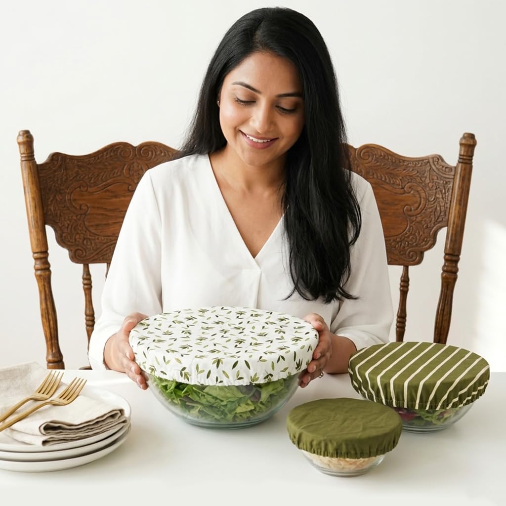 HASTHIP 3 Pack Linen Cotton Bowl Covers with Elastic Fit for Bread Proofing and Meal Prep
