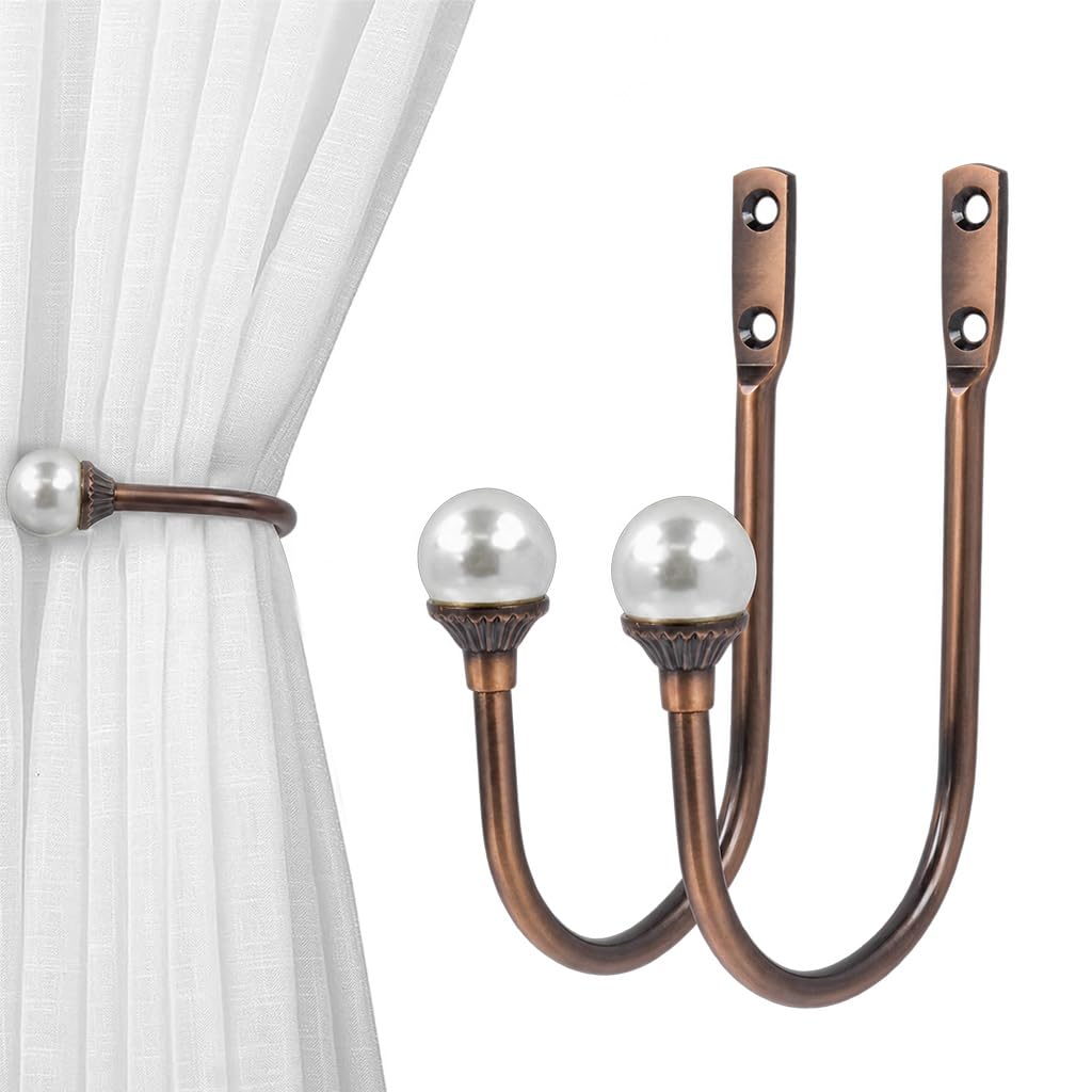 HASTHIP 2-Pack U-Shaped Aluminum Alloy Curtain Tiebacks with Decorative Pearl Ends, 15 x 10 cm