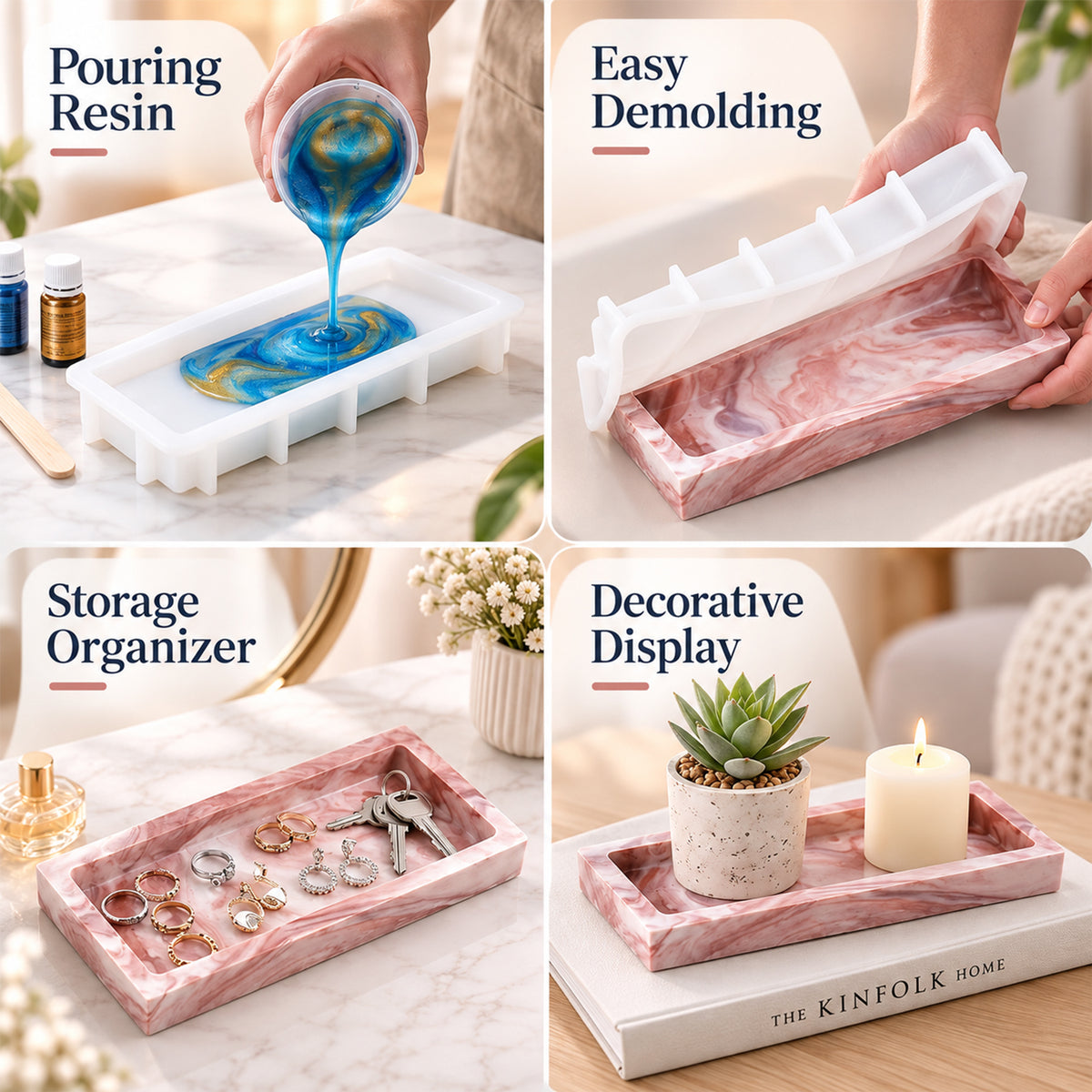 HASTHIP 31.4cm Rectangular Silicone Mould for Resin Art with Raised Edges for Trays and Home Decor