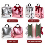 HASTHIP Metallic Foil Gift Boxes with Ring Handles, Pre-Tied Bows and Embossed Typography