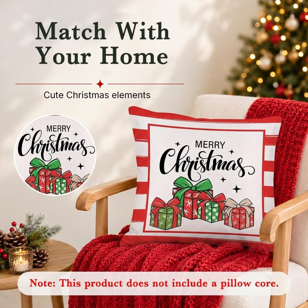 HASTHIP Set of 4 Christmas Cushion Covers, 18 x 18 Pulgadas, with Reindeer, Santa and Snowman Prints