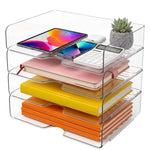 HASTHIP 4 Tier Acrylic Paper Organizer with Stackable Trays and a Wide Front Opening