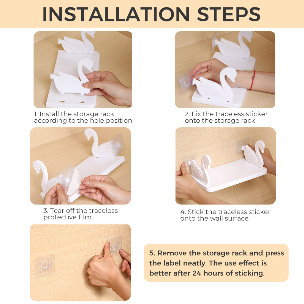 HASTHIP® Wall Shelf Aesthetic White Little Swan Storage Shelf Self Adhesive Wall Decor Shelf Bathroom Toiletries Storage Holder Utility Shelf for Kitchen, Bathroom, Office, 25x13x2.3cm