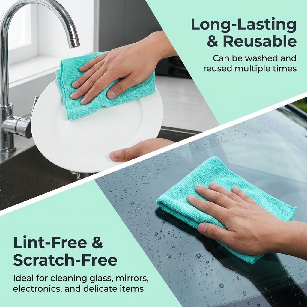 HASTHIP 50-Pack Microfiber Cleaning Cloth Roll with Tear-Away, Reusable, High-Absorbency Sheets