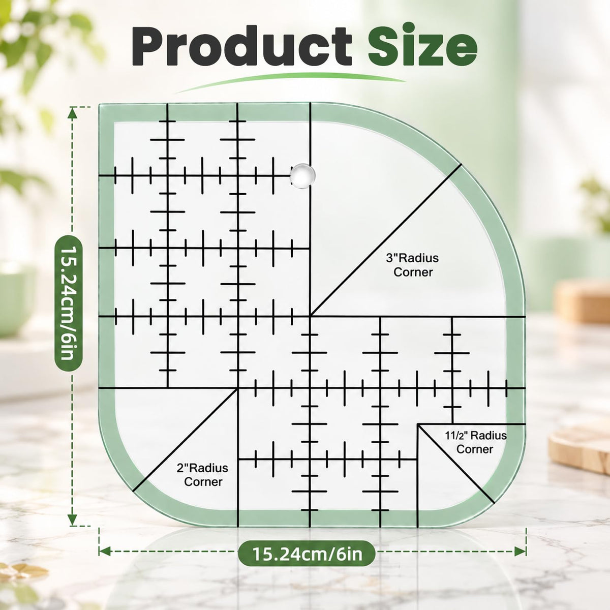 HASTHIP Curved Corner Quilting Ruler in Clear Acrylic, Three Radius Sizes and 45°/90° Markings